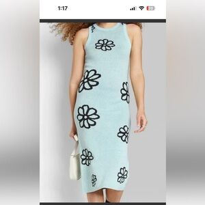 Floral Sleeveless Blue sweater Dress